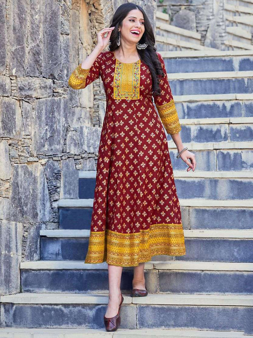 Mango Yellow and Orange Kaftan Style Long Kurti – Saris and Things