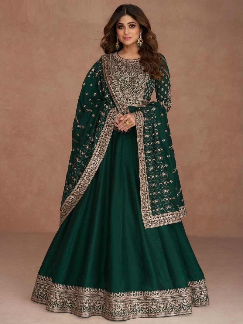 Trendy New-Gen Denim Indo-Western Gown with Gold Piping & Wooden Accents