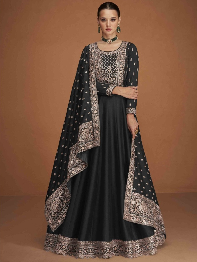 Buy V&M Black-Red Women's Contrast Lace Petal Sleeve Flared Long Indo  Western Gown Dress (vm76) (X-Small) at Amazon.in