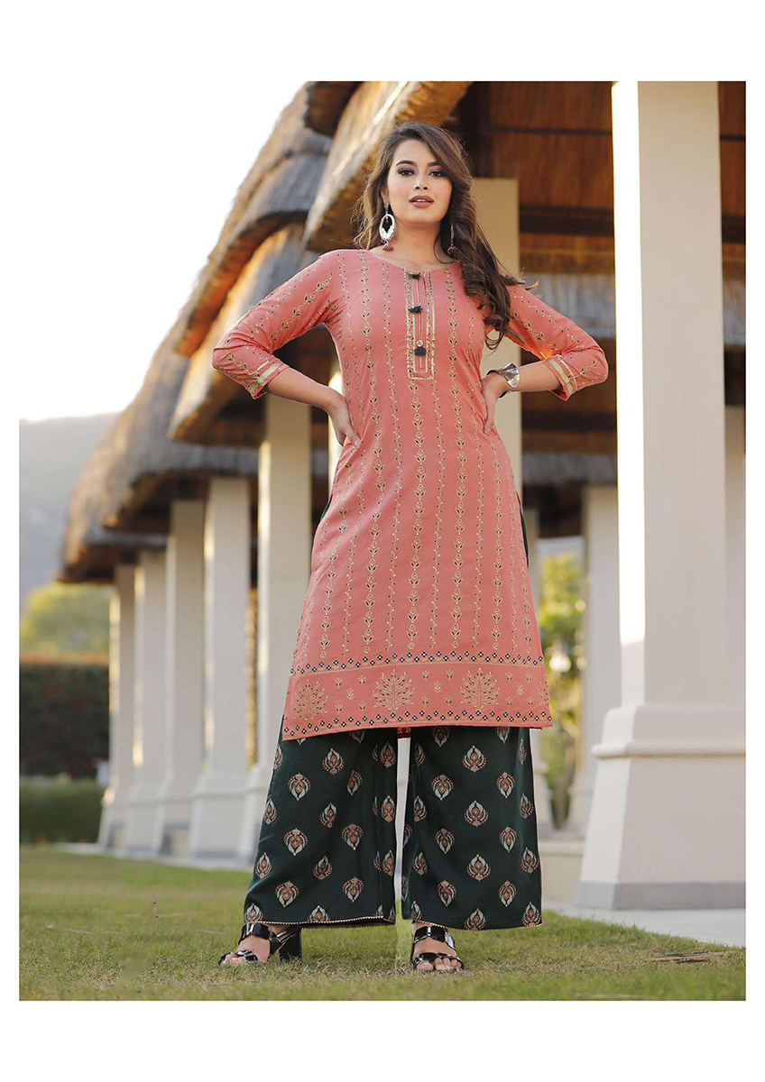 VF India Milky Bar rayon kurti palazzo collection best price surat