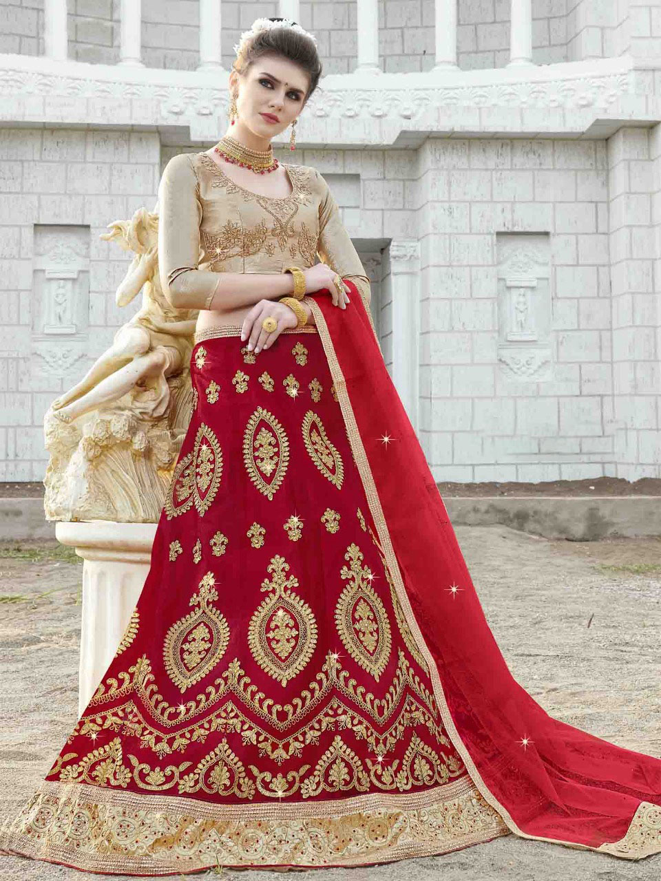 Samsara Couture Girls Red Lehenga Choli Set - Absolutely Desi