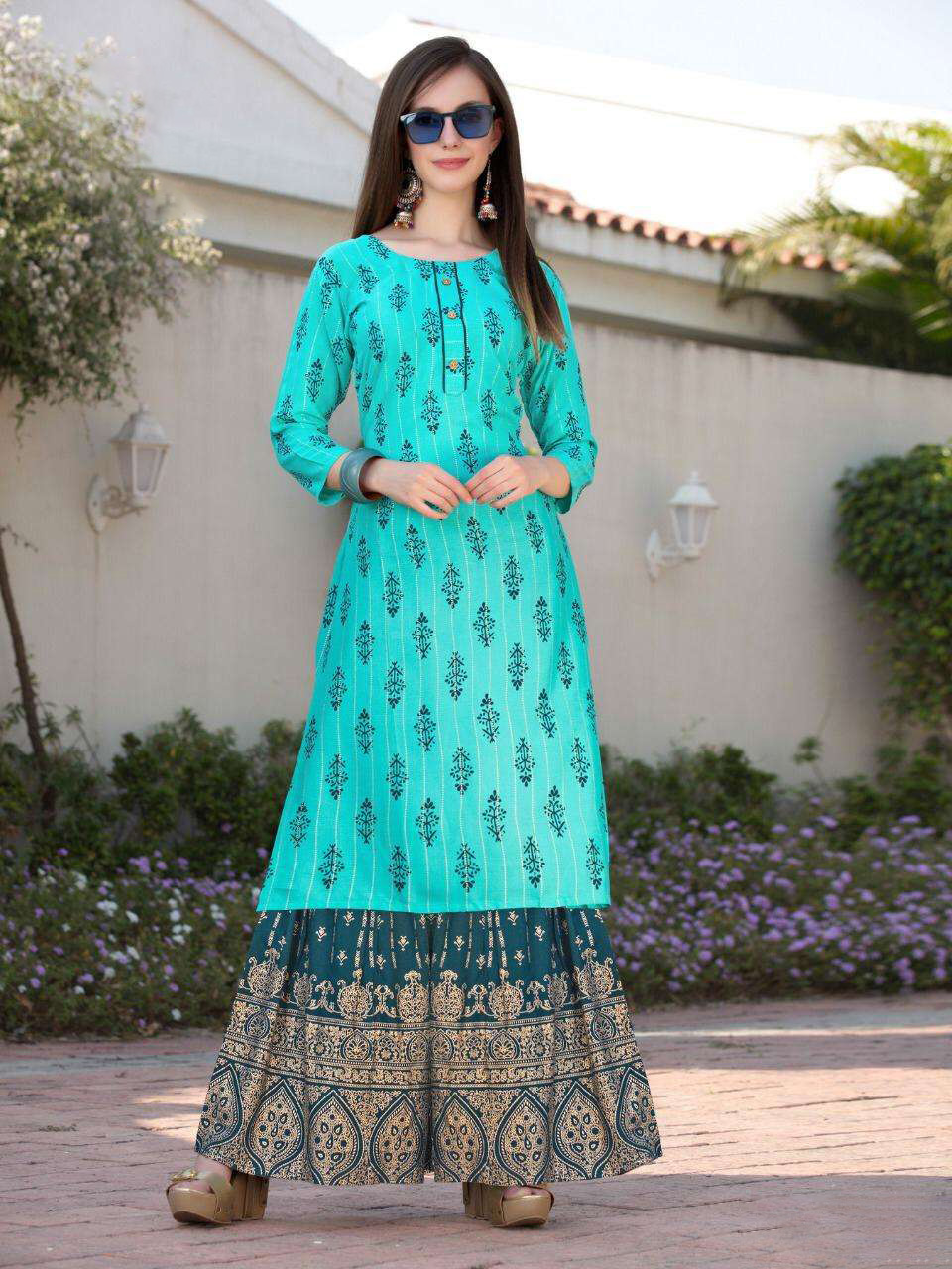 Women Designer Anarkali Kurti Palazzo Dupatta Bollywood Style Salwar Kameez  Set | eBay