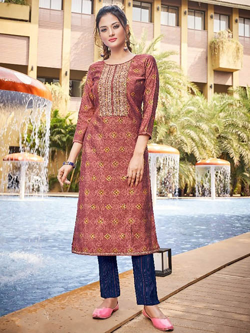 Buy Poonam Fancy Rayon Chikan Work Ethnic Wear Anarkali Kurti Collection